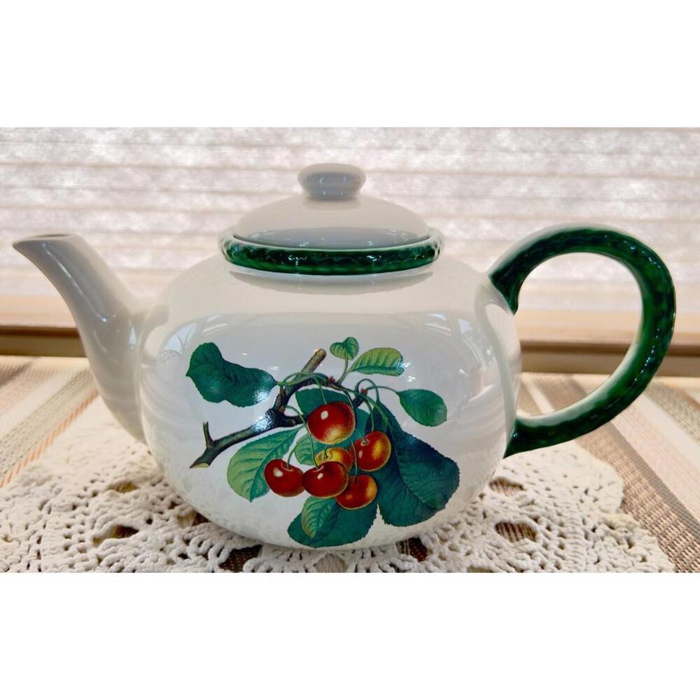 Vtg Hawthorne Manor Teapot Cherries & Lemons Design Cottage Kitchen Fruit Decor